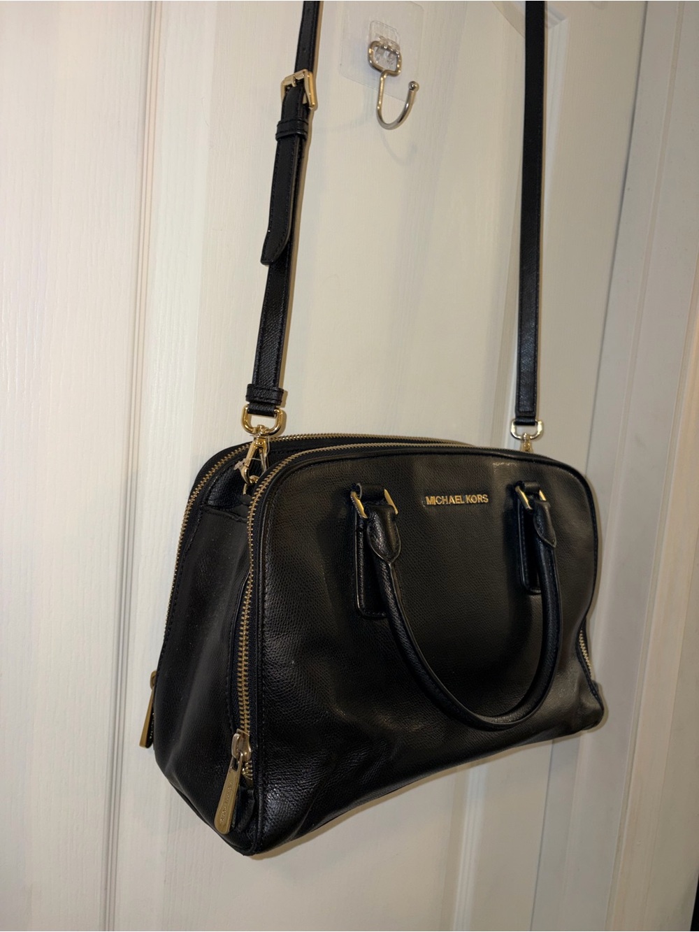 Michael Kors Black Leather Satchel with Gold Hardware - Picture 3 of 14
